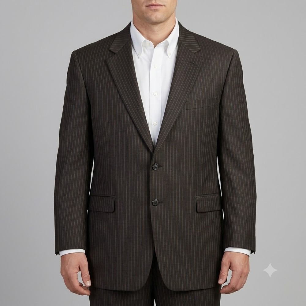 Lauren Ralph Lauren Pinstripe Wool 2-Button Suit Jacket Blazer 44L Brown